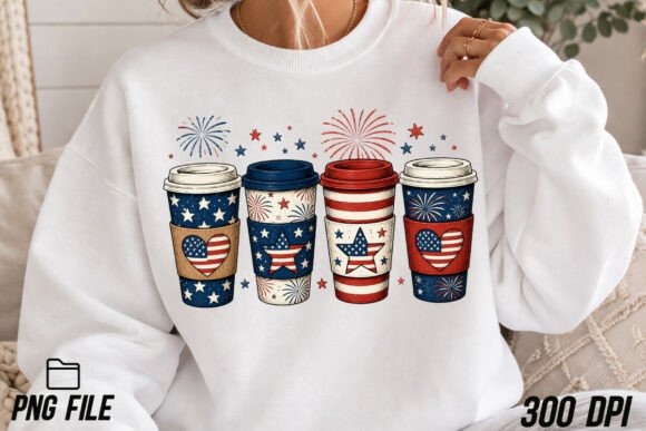4th of July Coffee Cups PNG Sublimation for Festive Designs