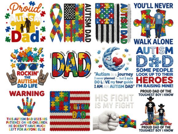 Autism Dad Puzzle Pieces Tshirt PNG Pack
