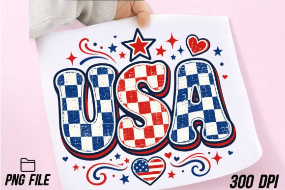 Checkered USA PNG: 4th of July Design for Creative Projects