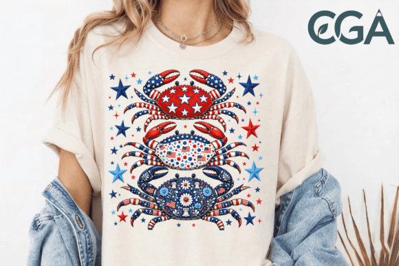 Coastal Charm Meets Patriotism: 4th of July Crabs Sublimation PNG