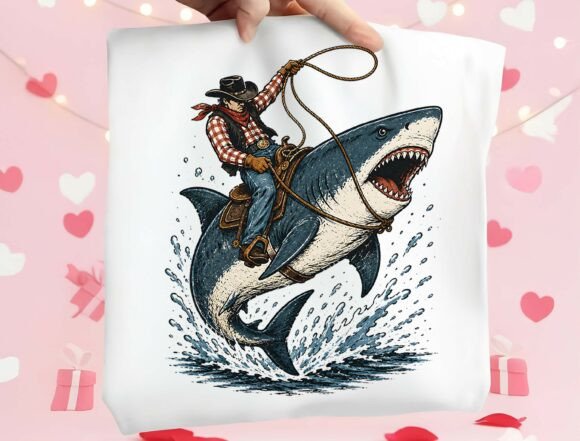 Cowboy Riding Shark PNG: A Wild Blend of Western Grit and Ocean Power