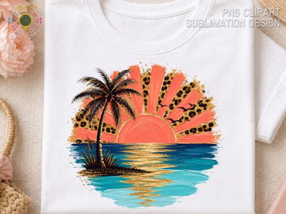 Embrace Coastal Charm with Boho Tropical Sunset Beach PNG