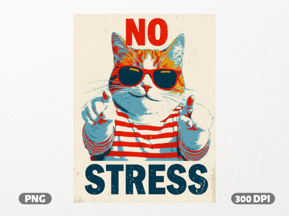 Embrace the Chill Vibe of the No Stress Vintage Cat PNG