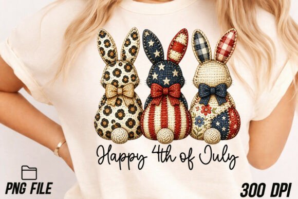 Patchwork Bunny Happy 4th of July PNG: A Versatile Design Asset