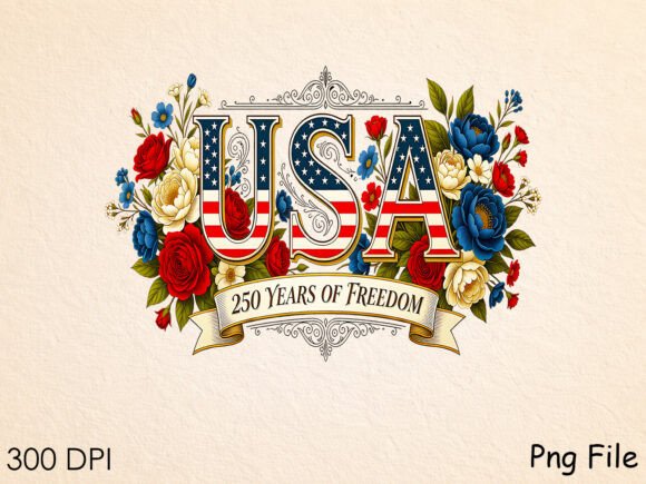 USA 250 Years Patriotic Floral T-shirt Design